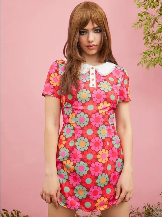 Dolls Kill Dresses & Skirts - NWT Sugar Thrillz Dolls Kill Groove With Me Mod Floral Collared Mini Dress, XL